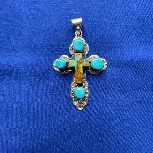 Stunning turquoise and silver cross drop